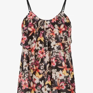Blusa con volantes de estampado floral. - Negro