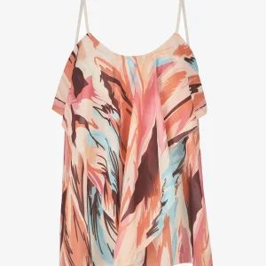 Blusa con volantes y estampado abstracto - Beis