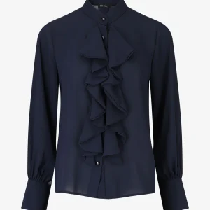 Blusa de gasa con cuerpo con volantes - Marine