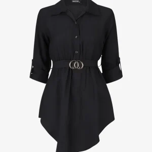 Túnica lisa con mangas enrollables. - Negro