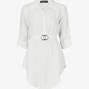 Túnica lisa con mangas enrollables. - Blanco