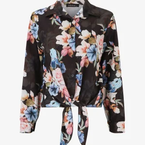 Blusa con lazo estampado floral - Negro