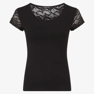 Top unido con espalda calada de encaje - Negro