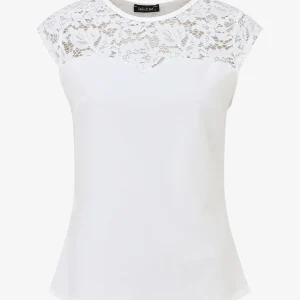 Top uni de corte recto con hombros de encaje - Blanco