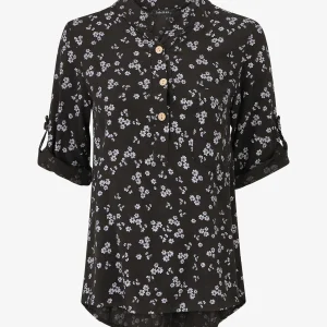 Blusa con estampado floral - Negro