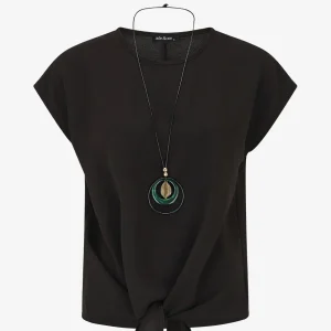 Top unido con nudo y mangas cortas - Negro