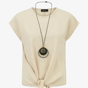 Top unido con nudo y mangas cortas - Beis