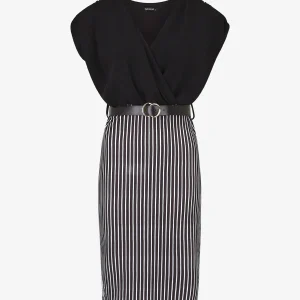 Vestido tubo de manga corta y rayas - Negro