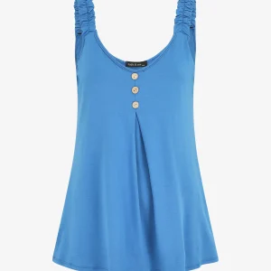 Camiseta sin mangas oversize con tirantes fruncidos y botones. - Azul