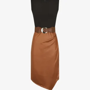 Vestido ajustado estilo cruzado sin mangas - Camello