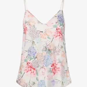 Camisón satinado con estampado de hortensias - Blanco