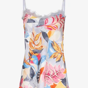 Caraco satinado con estampado de hojas - Azul