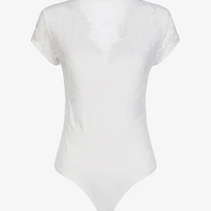 Body de encaje con mangas cortas - Blanco