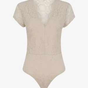 Body de encaje con mangas cortas - Beis
