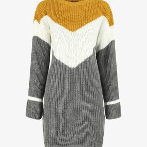 Vestido suéter holgado motivo V - Mostaza