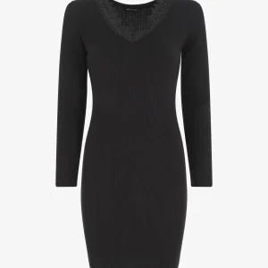Vestido ajustado de punto canalé - Negro
