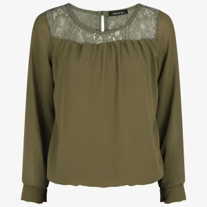 Top unido en gasa y encaje. - Caqui