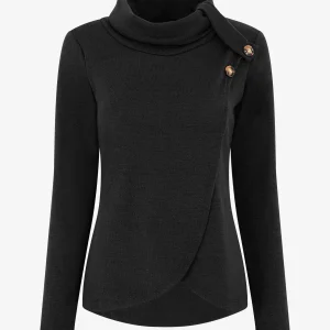 Jersey recto de cuello alto y botones. - Negro