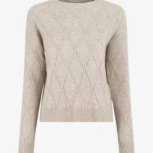 Jersey fino clásico de cuello redondo. - Beis