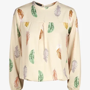 Blusa con estampado de plumas - Beis