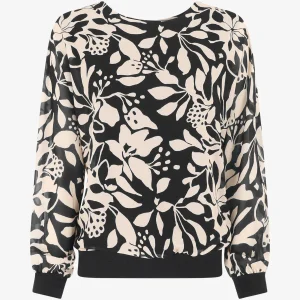 Blusa de gasa con estampado floral - Negro