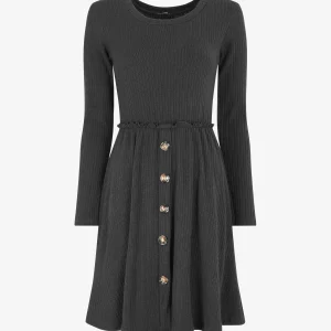 Vestido suéter largo liso - Negro