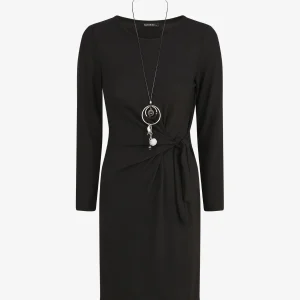 Vestido ajustado con lazo y mangas largas - Negro