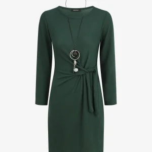 Vestido ajustado con lazo y mangas largas - Verde oscuro