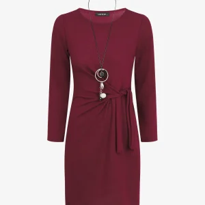 Vestido ajustado con lazo y mangas largas - Ciruela