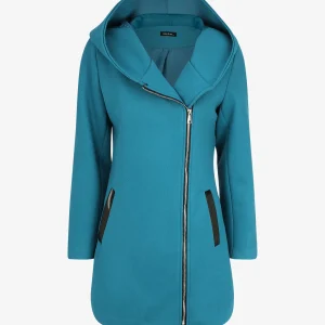 Abrigo largo recto con capucha - Azul pato