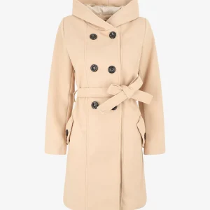 Abrigo largo cruzado con capucha - Beis