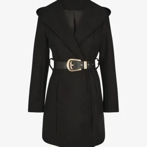 Abrigo con capucha y cinturón - Negro