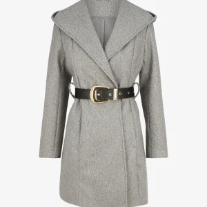 Abrigo con capucha y cinturón - Gris