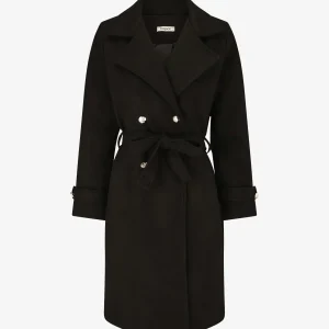 Abrigo largo con botones decorativos en la espalda - Negro