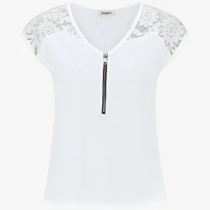 Top unido con cremallera y encaje - Blanco