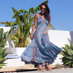 VESTIDO BOHO ESCOTE A LA ESPALDA AZUL